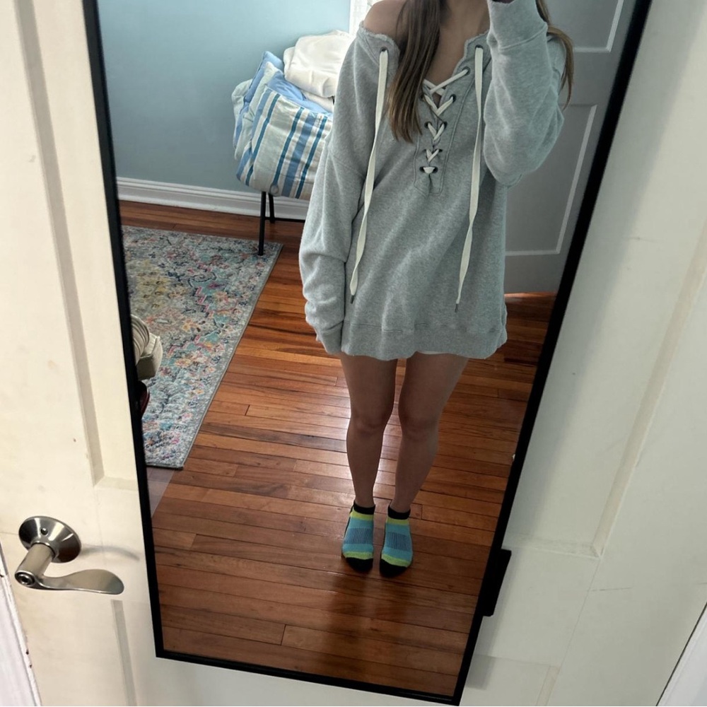 Aerie Lace Up Oversized Crew Sweatshirt